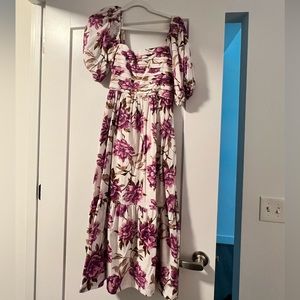 Abercrombie FLORAL Emerson Poplin Puff Sleeve Midi Dress